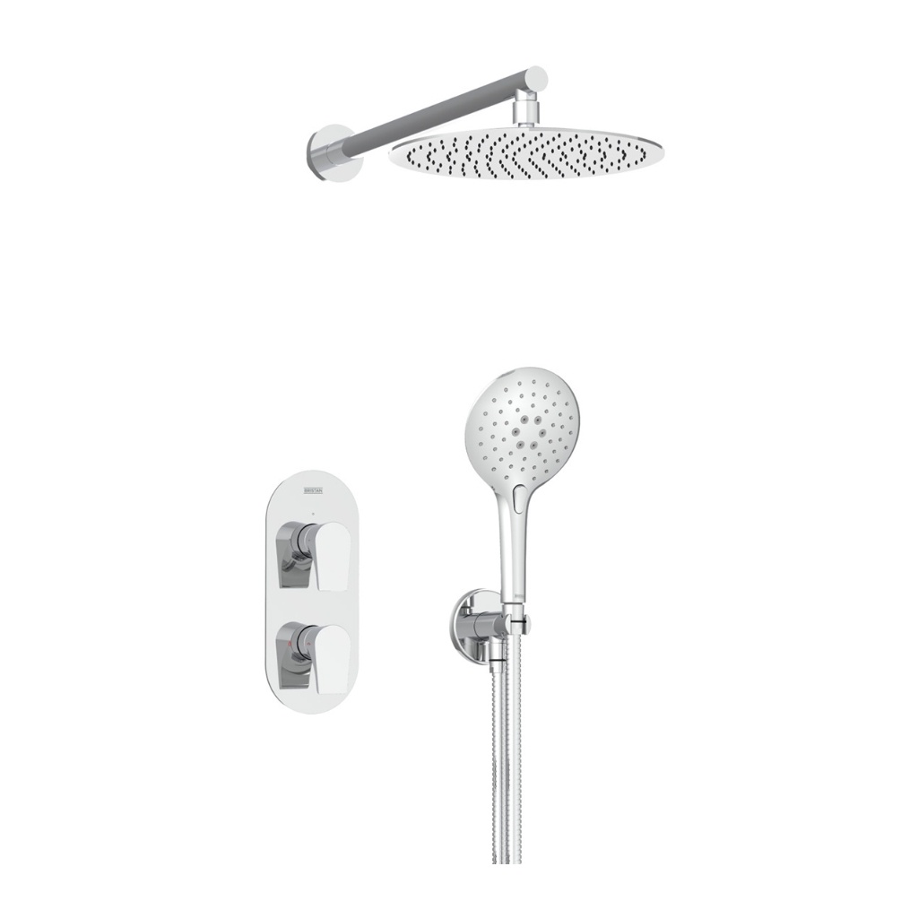 Cut out image of the Bristan Hourglass Chrome Dual Outlet Thermostatic Shower Pack